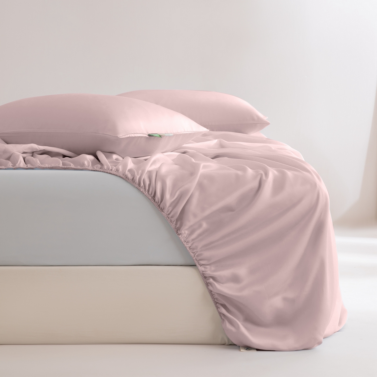 眠博士 2026新款60S天丝莱赛尔纯色床笠-场景二 60S天丝床笠-藕粉