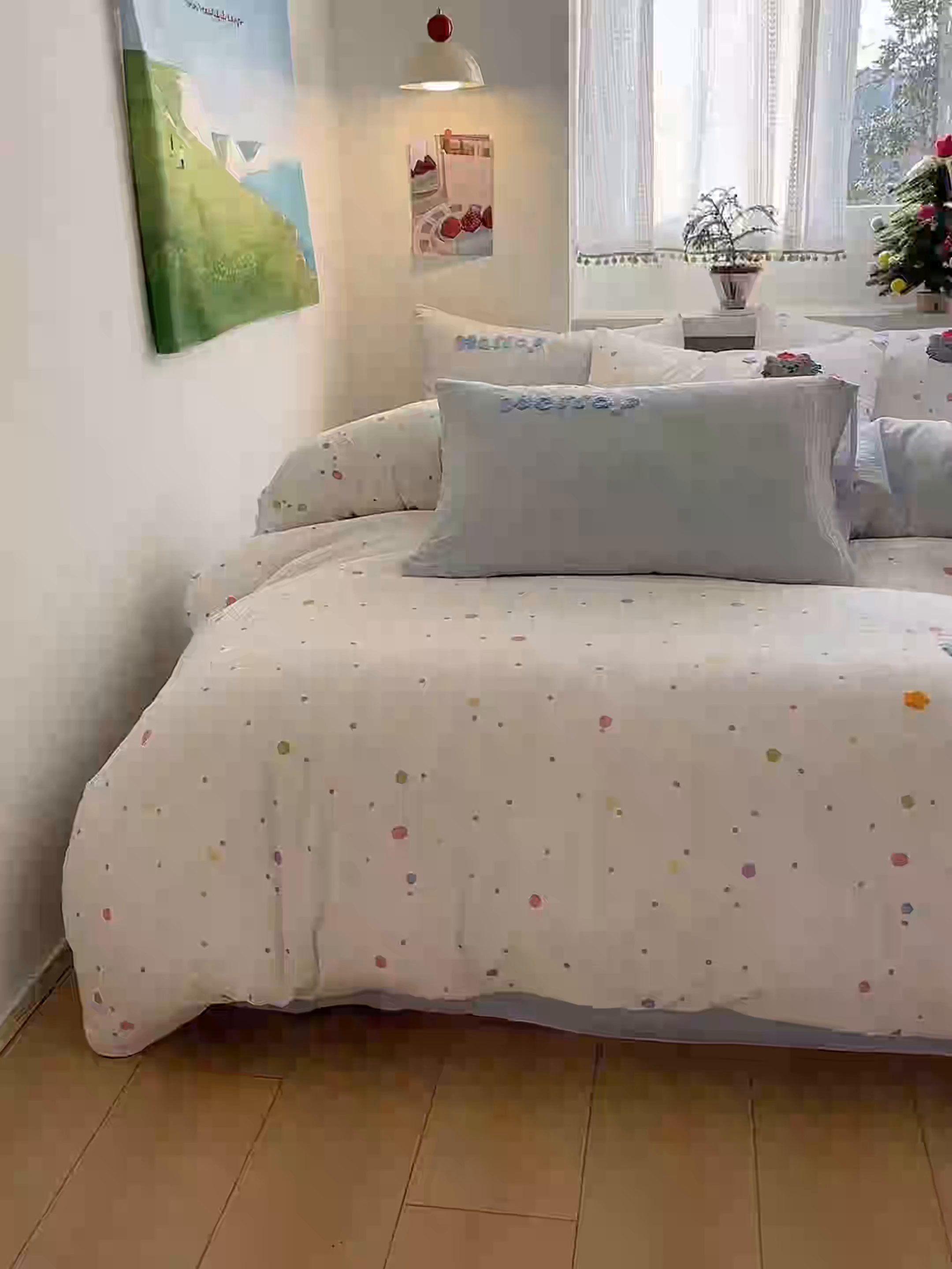 91家纺网 家纺一手货源 找家纺 桃心家居 2026新款A类亲肤舒适软糯云柔水洗棉少女卡通格子混搭毛巾绣水洗棉系列四件套 云柔水洗棉-印加绣爱吃鱼