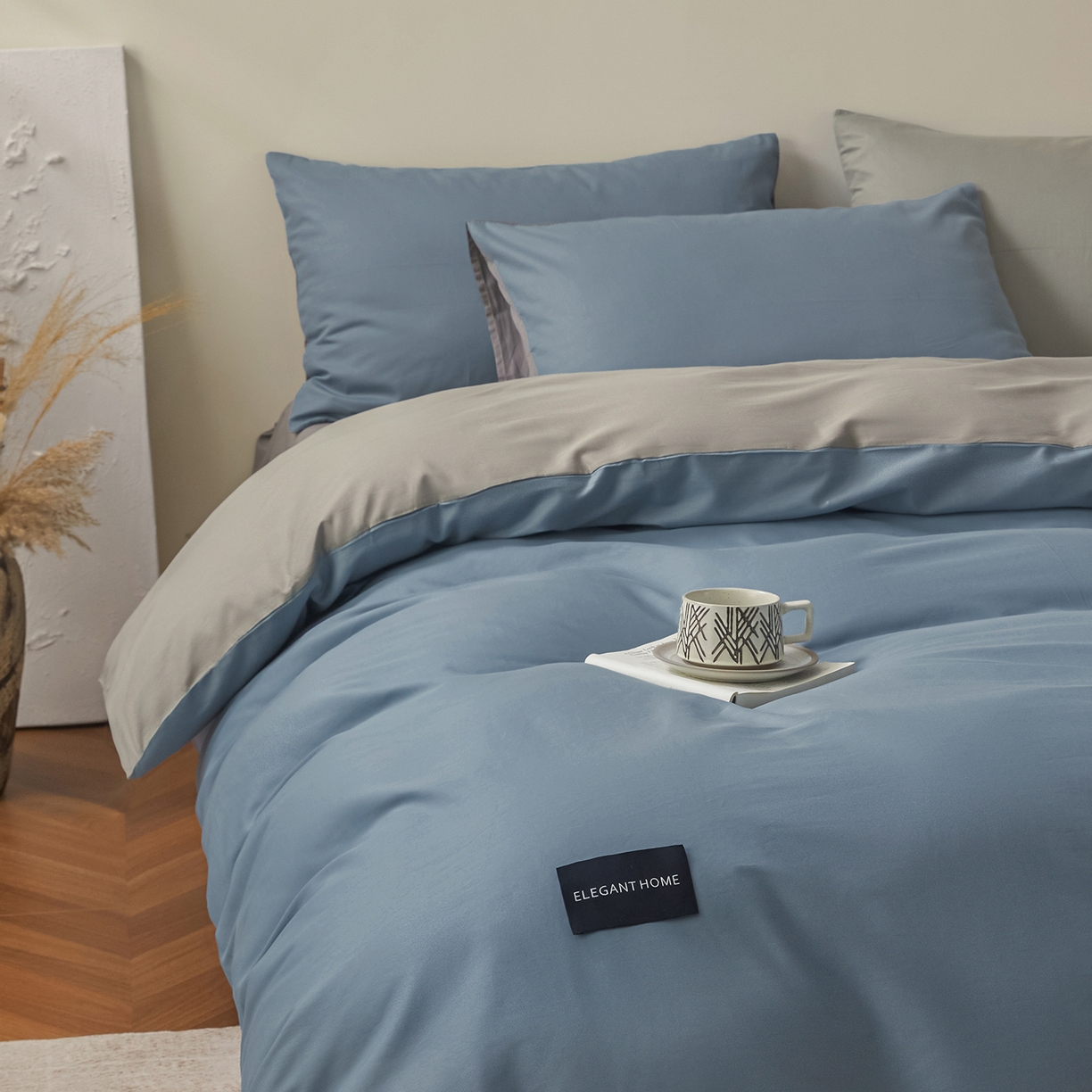 91家纺网 家纺一手货源 找家纺 （总）寐眠 2026新款全棉纯棉纯色双拼四件套