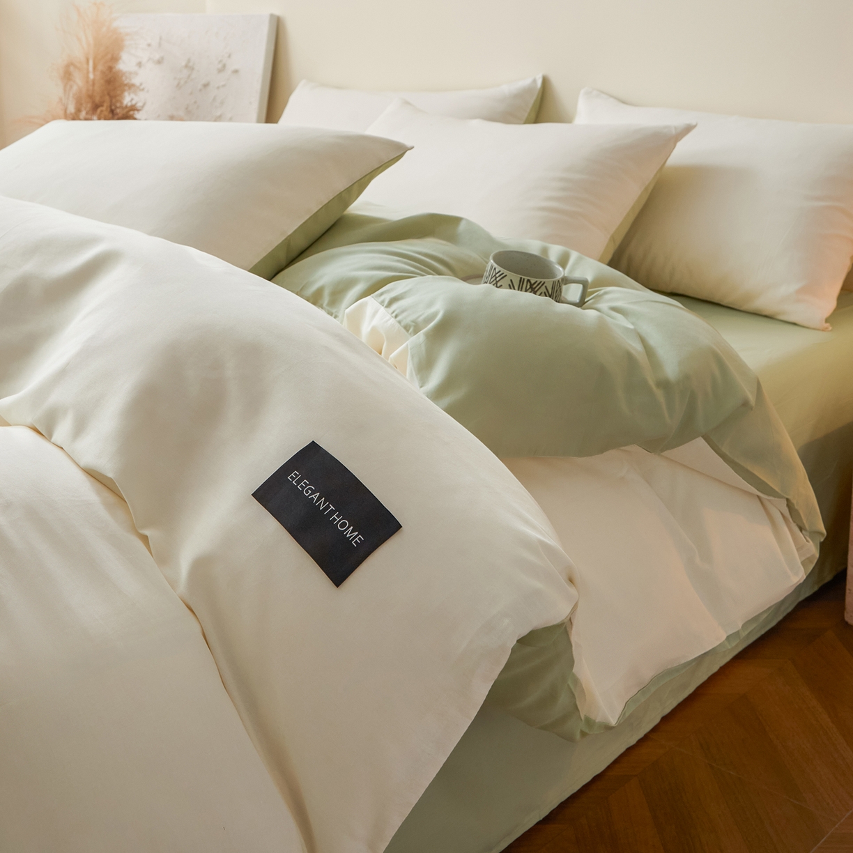 91家纺网 家纺一手货源 找家纺 （总）寐眠 2026新款全棉纯棉纯色双拼四件套