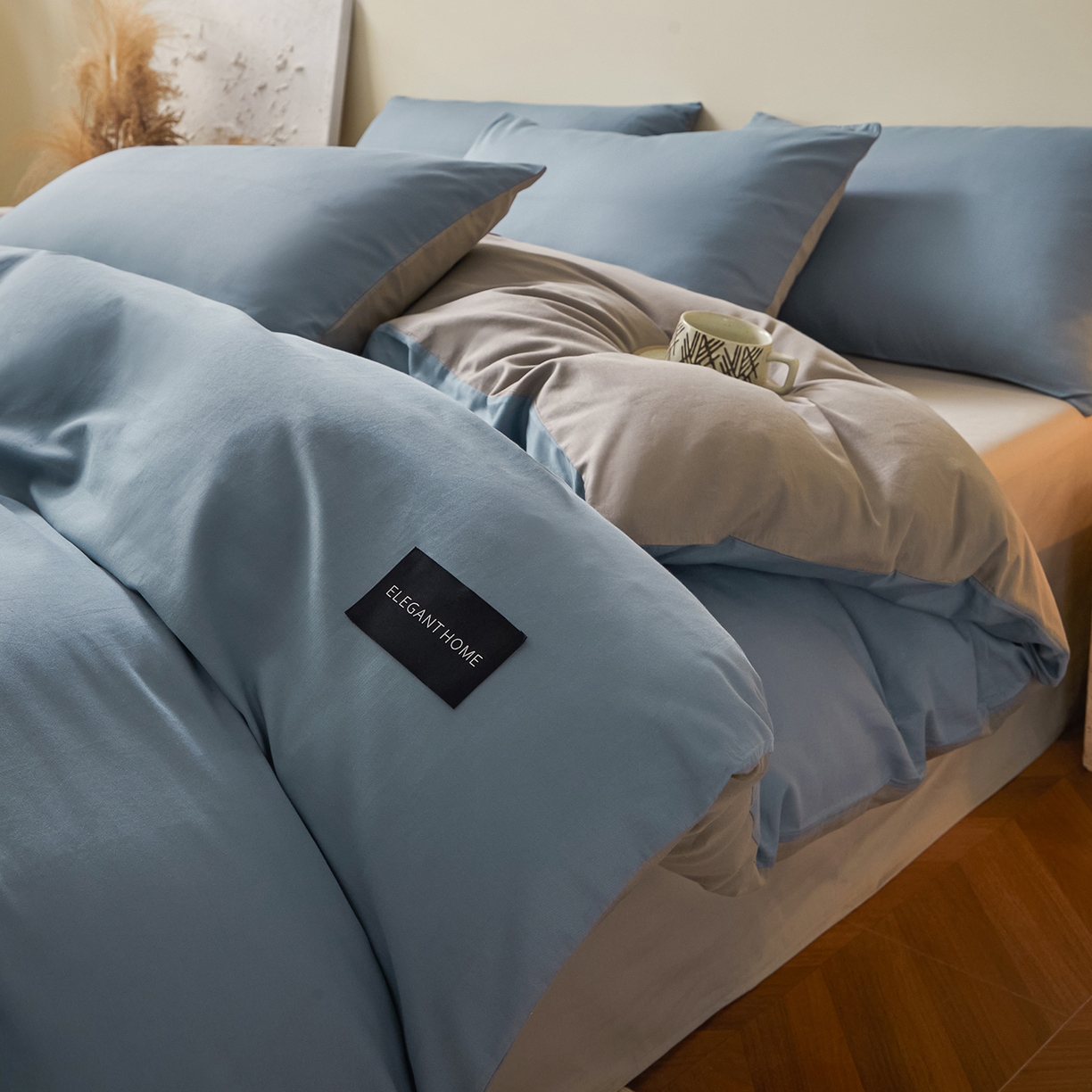 91家纺网 家纺一手货源 找家纺 （总）寐眠 2026新款全棉纯棉纯色双拼四件套