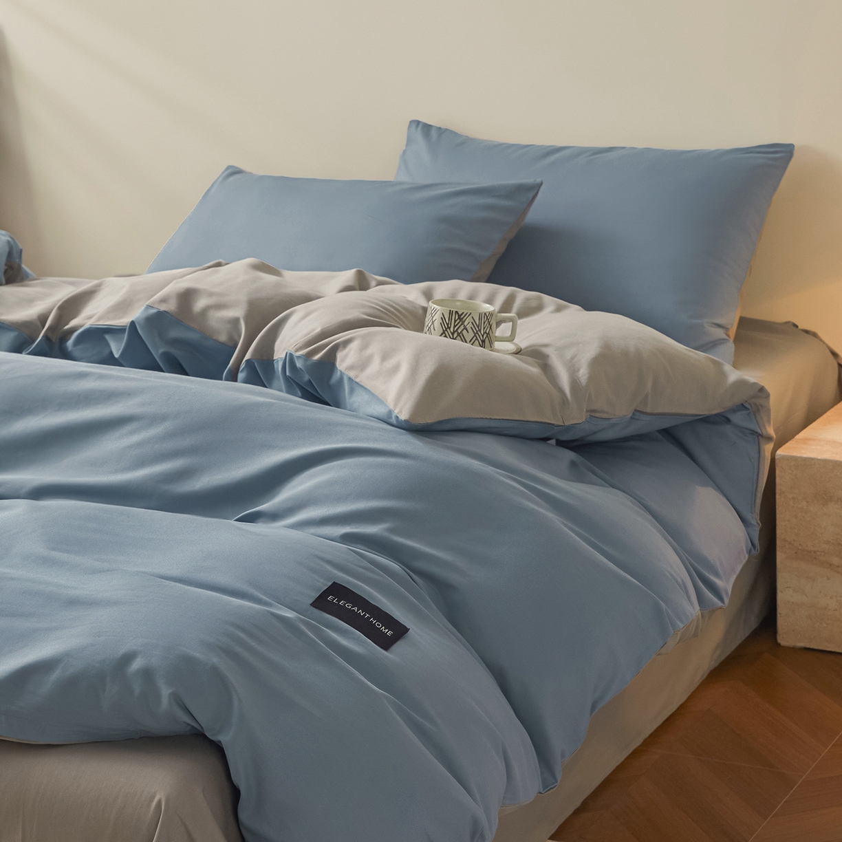 91家纺网 家纺一手货源 找家纺 （总）寐眠 2026新款全棉纯棉纯色双拼四件套