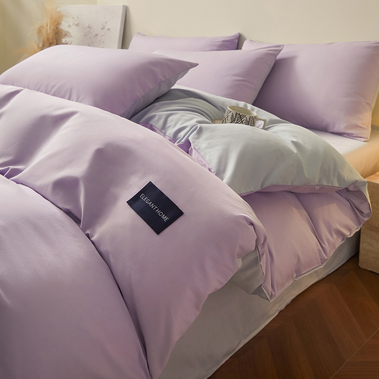 91家纺网 家纺一手货源 找家纺 （总）寐眠 2026新款全棉纯棉纯色双拼四件套