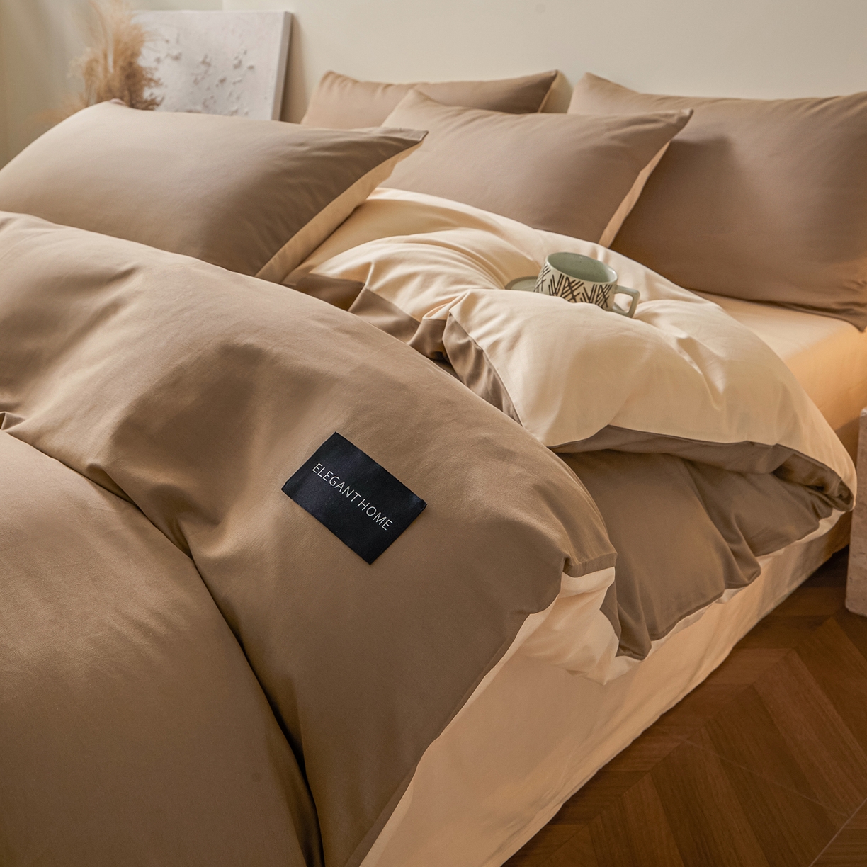 91家纺网 家纺一手货源 找家纺 （总）寐眠 2026新款全棉纯棉纯色双拼四件套