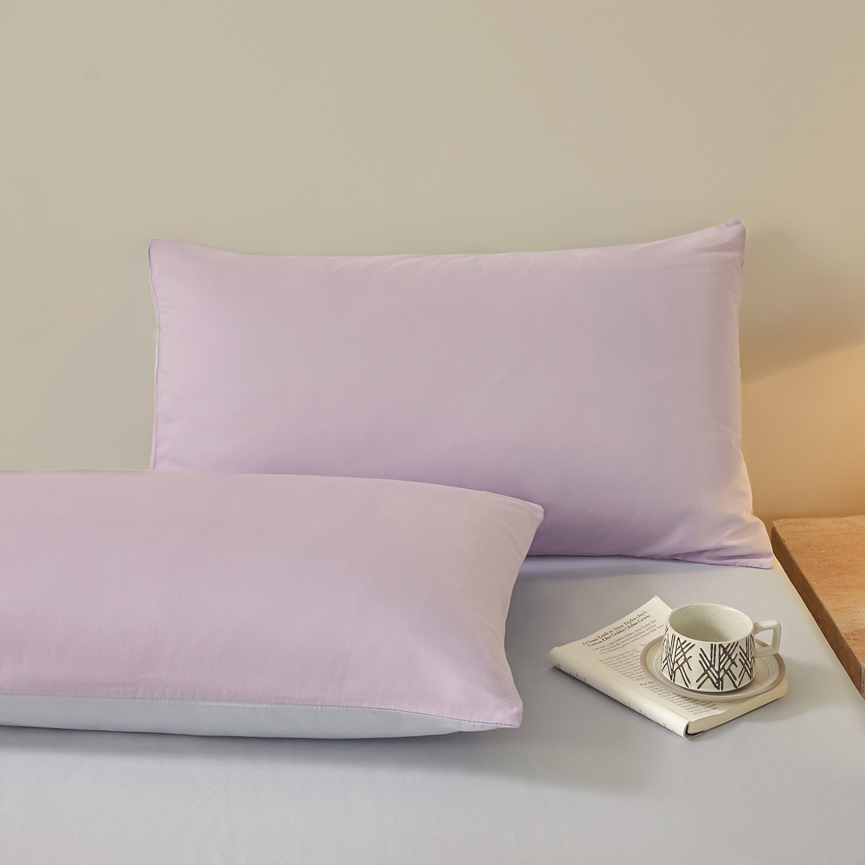 91家纺网 家纺一手货源 找家纺 寐眠 2026新款全棉纯棉纯色双拼四件套 紫梦柔纱