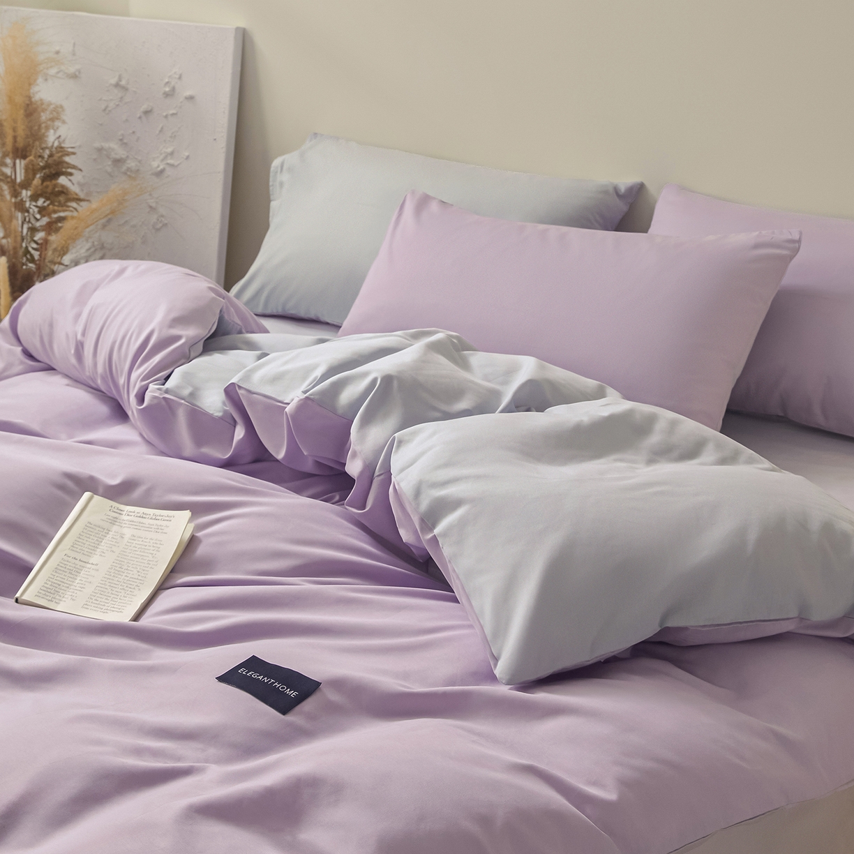 91家纺网 家纺一手货源 找家纺 寐眠 2026新款全棉纯棉纯色双拼四件套 紫梦柔纱