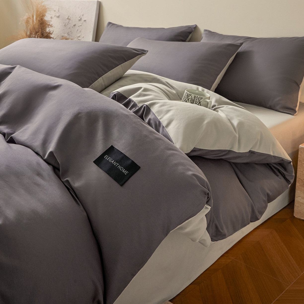 91家纺网 家纺一手货源 找家纺 （总）寐眠 2026新款全棉纯棉纯色双拼四件套