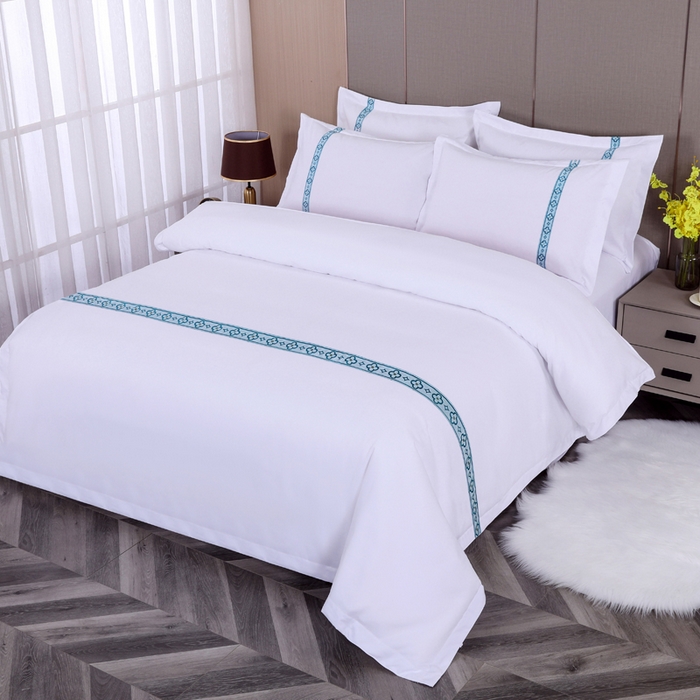 91家纺网 家纺一手货源 找家纺 （总）好杰 2026新款加厚加密酒店布草织带四件套