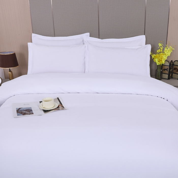 91家纺网 家纺一手货源 找家纺 好杰 2026新款加厚加密酒店布草织带四件套 纯白