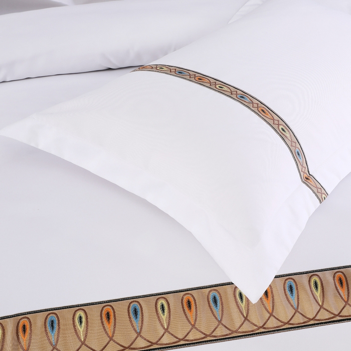 91家纺网 家纺一手货源 找家纺 好杰 2026新款加厚加密酒店布草织带四件套 好运连连