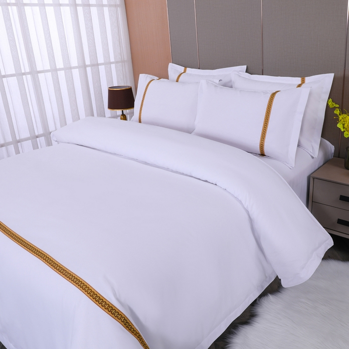 91家纺网 家纺一手货源 找家纺 好杰 2026新款加厚加密酒店布草织带四件套 金玉良缘