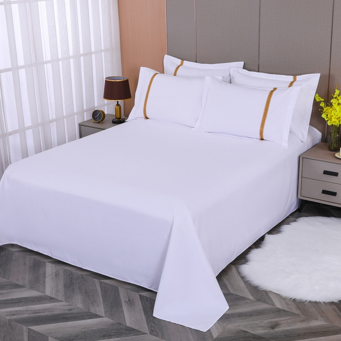 91家纺网 家纺一手货源 找家纺 好杰 2026新款加厚加密酒店布草织带四件套 金玉良缘