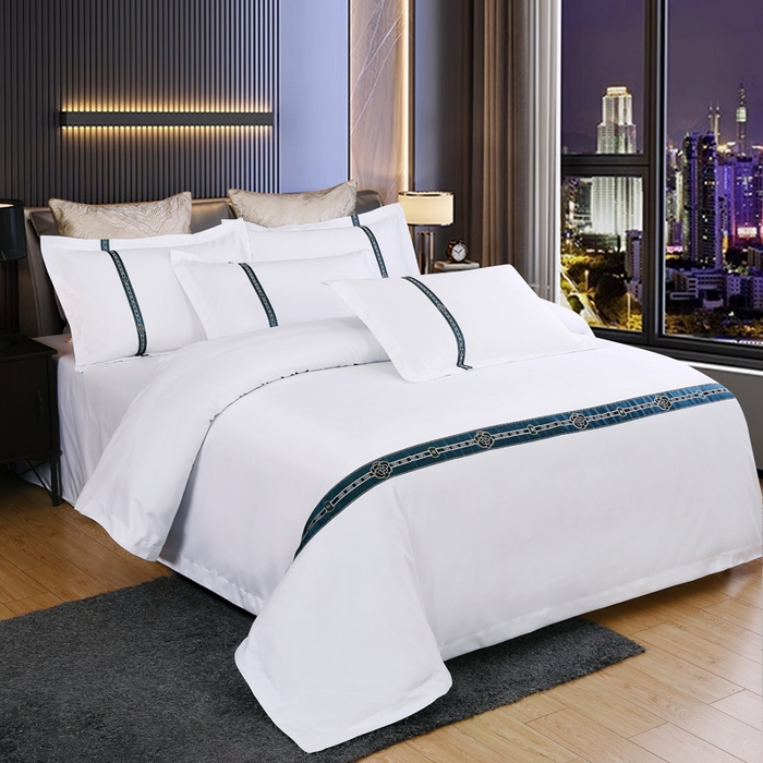 好杰 2026新款加厚加密酒店布草织带四件套 花开富贵-绿