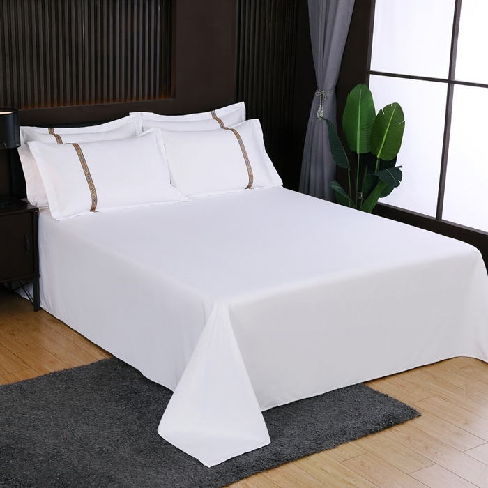 91家纺网 家纺一手货源 找家纺 好杰 2026新款加厚加密酒店布草织带四件套 好运连连