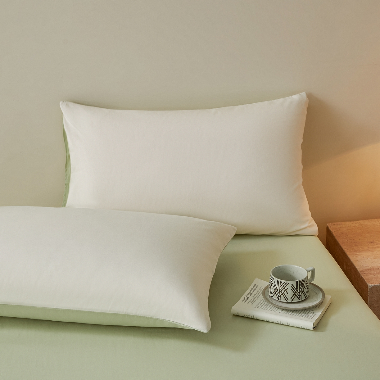 91家纺网 家纺一手货源 找家纺 寐眠 2026新款全棉纯棉纯色双拼四件套 青柠浅梦