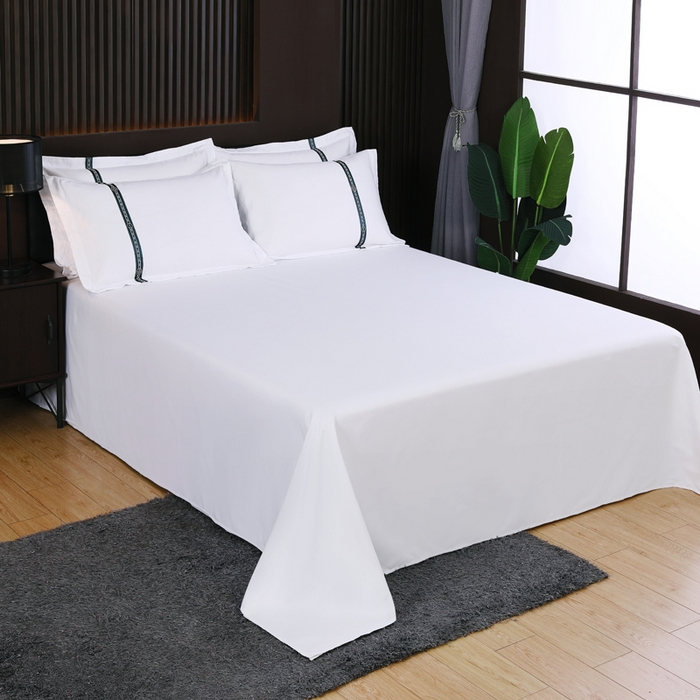 91家纺网 家纺一手货源 找家纺 好杰 2026新款加厚加密酒店布草织带四件套 花开富贵-绿