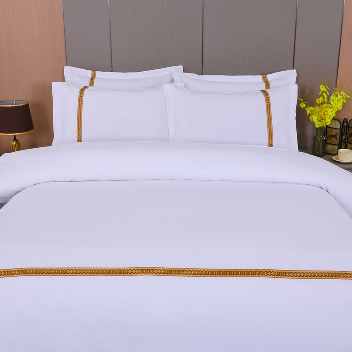 91家纺网 家纺一手货源 找家纺 好杰 2026新款加厚加密酒店布草织带四件套 金玉良缘