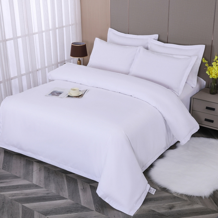 好杰 2026新款加厚加密酒店布草织带四件套 纯白