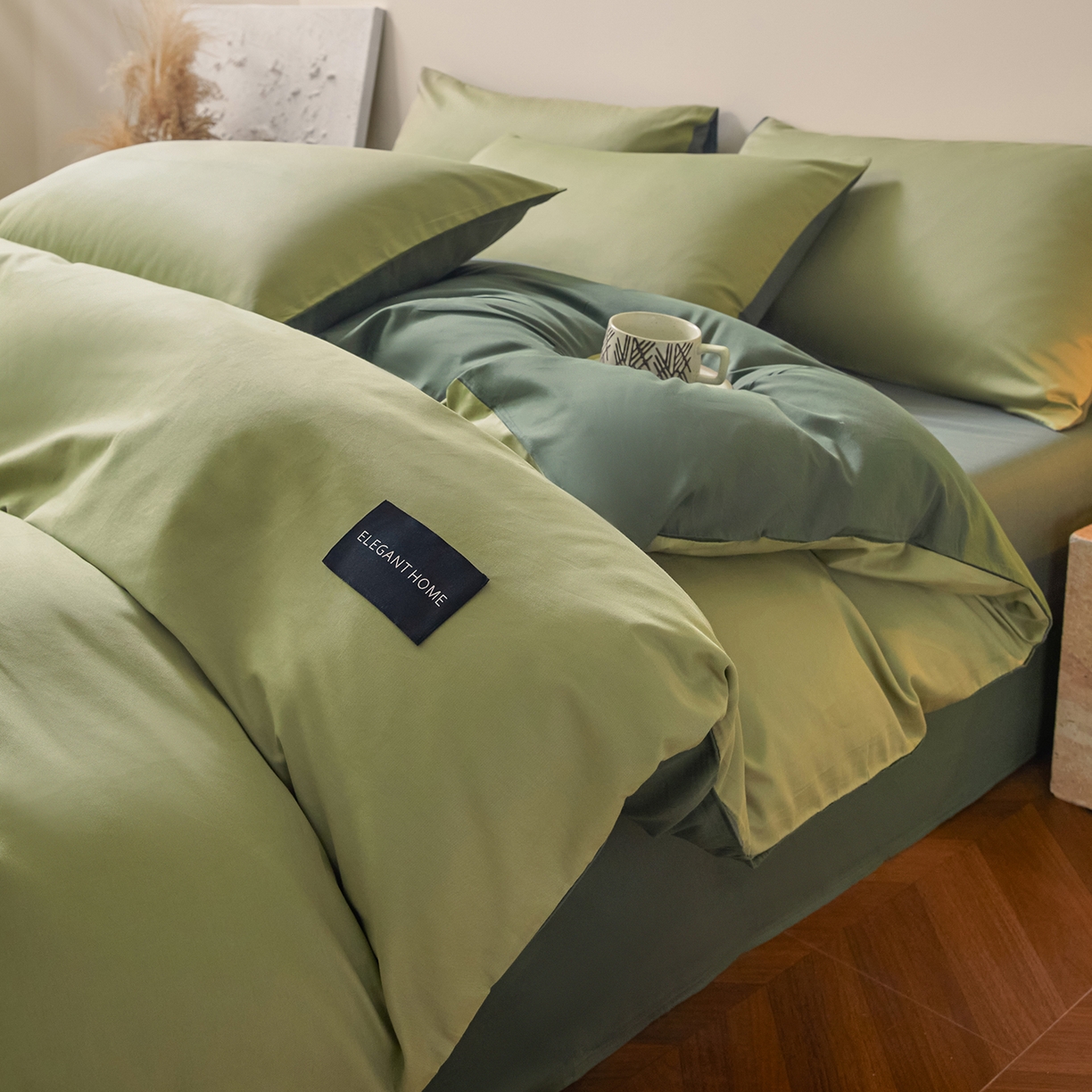寐眠 2026新款全棉纯棉纯色双拼四件套 抹茶绿韵