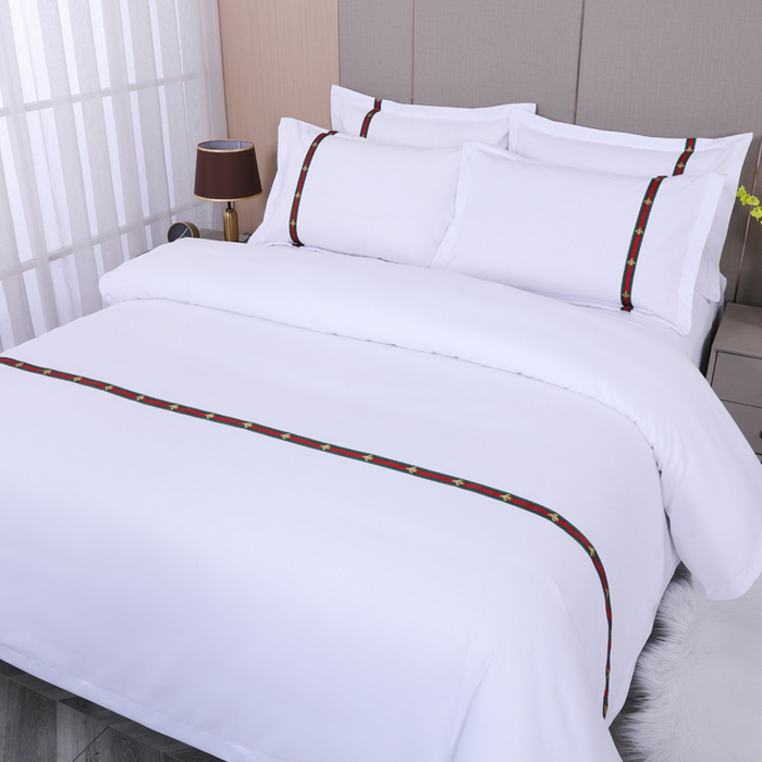 91家纺网 家纺一手货源 找家纺 好杰 2026新款加厚加密酒店布草织带四件套 金蜜彩蝶