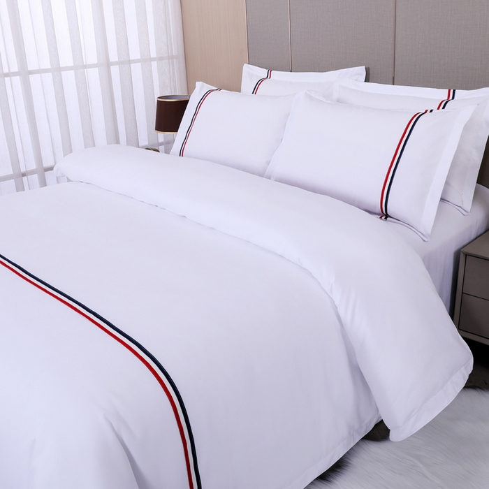 91家纺网 家纺一手货源 找家纺 好杰 2026新款加厚加密酒店布草织带四件套 彩旗飘飘