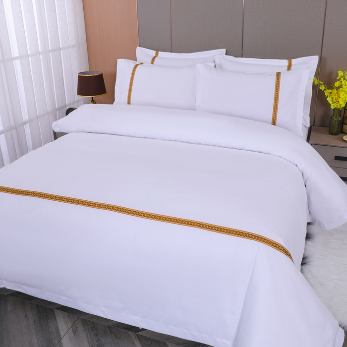 91家纺网 家纺一手货源 找家纺 好杰 2026新款加厚加密酒店布草织带四件套 金玉良缘