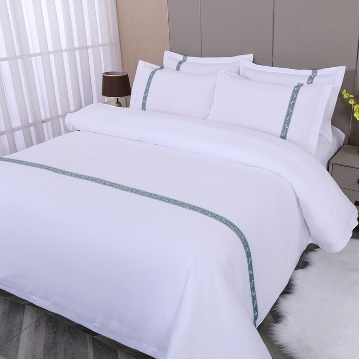 91家纺网 家纺一手货源 找家纺 好杰 2026新款加厚加密酒店布草织带四件套 花之舞