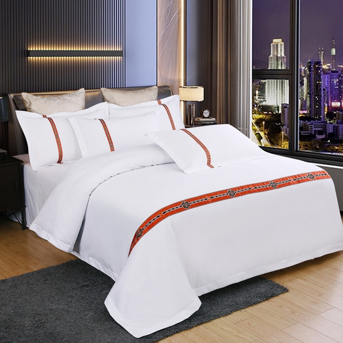 好杰 2026新款加厚加密酒店布草织带四件套 花开富贵-桔