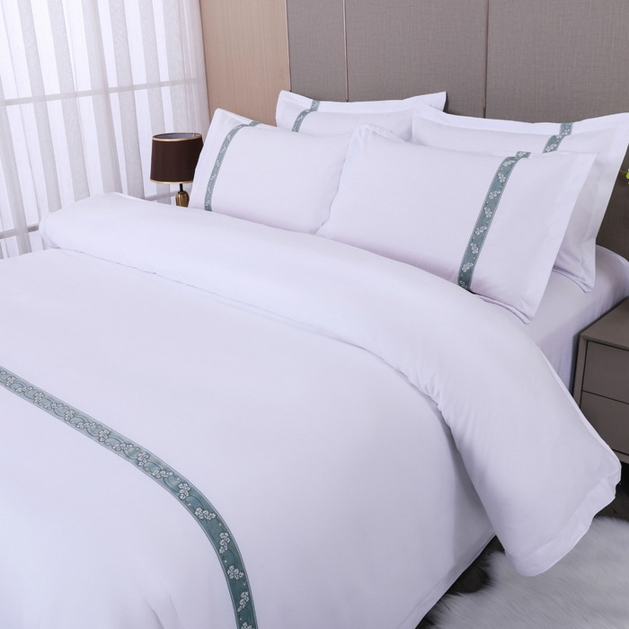 91家纺网 家纺一手货源 找家纺 好杰 2026新款加厚加密酒店布草织带四件套 花之舞