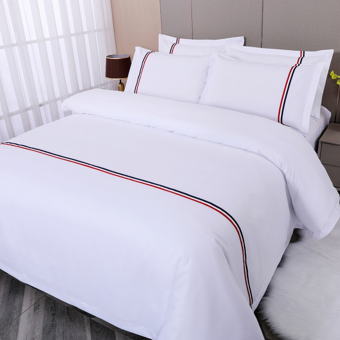 91家纺网 家纺一手货源 找家纺 好杰 2026新款加厚加密酒店布草织带四件套 彩旗飘飘