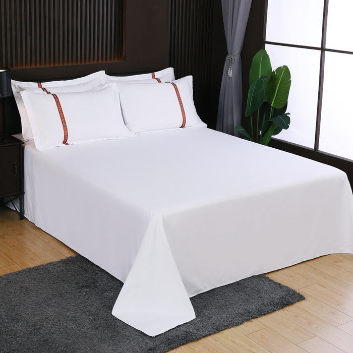 91家纺网 家纺一手货源 找家纺 好杰 2026新款加厚加密酒店布草织带四件套 花开富贵-桔