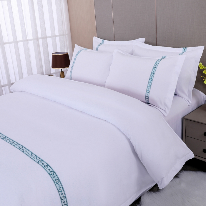 91家纺网 家纺一手货源 找家纺 好杰 2026新款加厚加密酒店布草织带四件套 花瓣雨