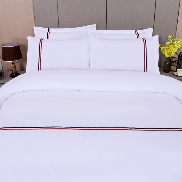 91家纺网 家纺一手货源 找家纺 好杰 2026新款加厚加密酒店布草织带四件套 彩旗飘飘