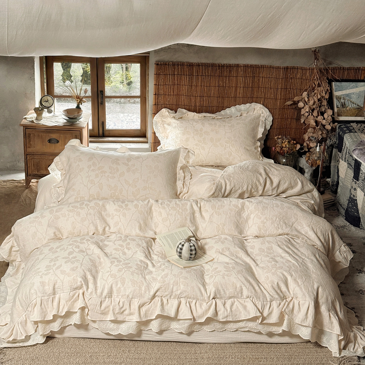 91家纺网 家纺一手货源 找家纺 （总）壹和 2026新款A类双层花边棉麻四件套