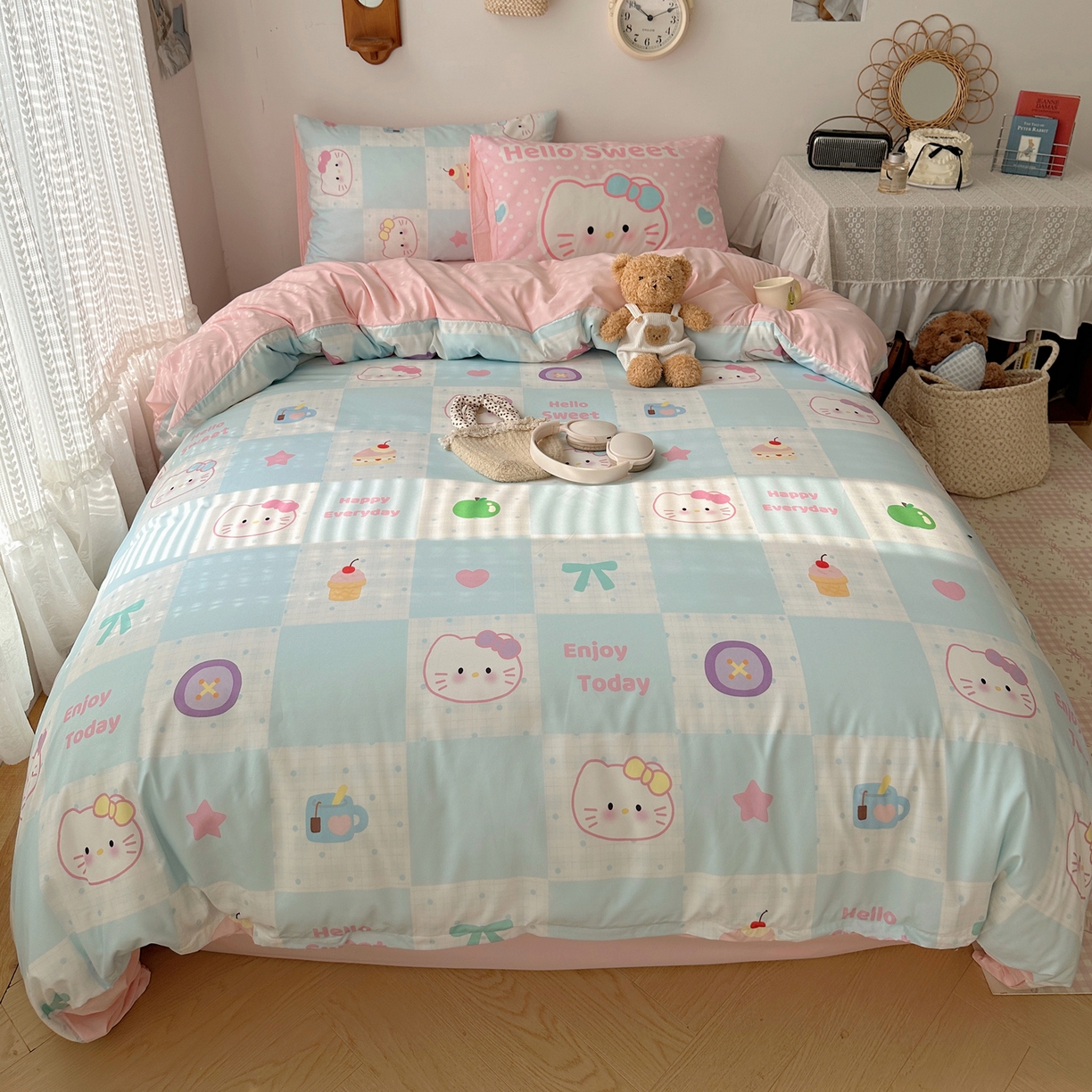 91家纺网 家纺一手货源 找家纺 （总）桃心家居 2026新款A类亲肤舒适软糯云柔水洗棉数码印花混搭少女卡通奶乎乎系列四件套