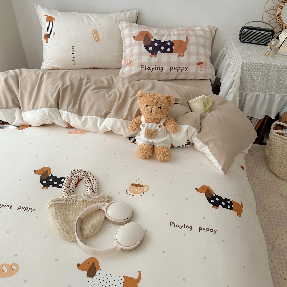 91家纺网 家纺一手货源 找家纺 （总）桃心家居 2026新款A类亲肤舒适软糯云柔水洗棉数码印花混搭少女卡通奶乎乎系列四件套