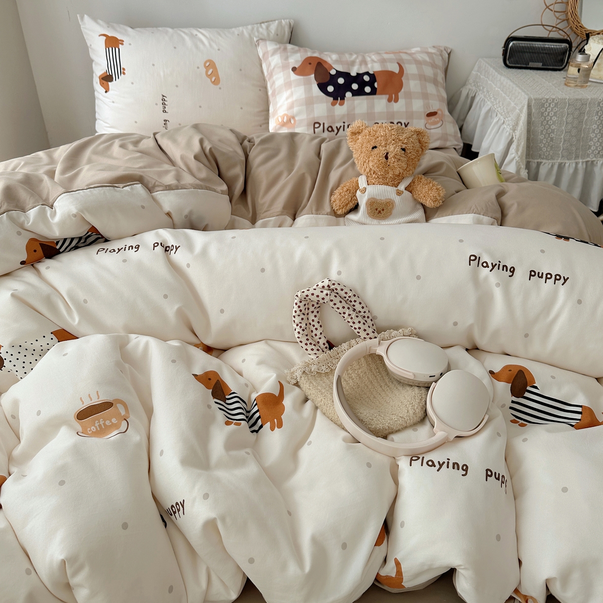 91家纺网 家纺一手货源 找家纺 （总）桃心家居 2026新款A类亲肤舒适软糯云柔水洗棉数码印花混搭少女卡通奶乎乎系列四件套