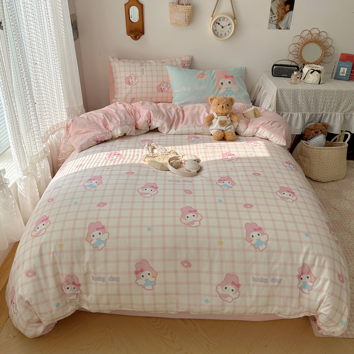 桃心家居 2026新款A类亲肤舒适软糯云柔水洗棉数码印花混搭少女卡通奶乎乎系列四件套 云柔水洗棉-甜甜圈美蒂