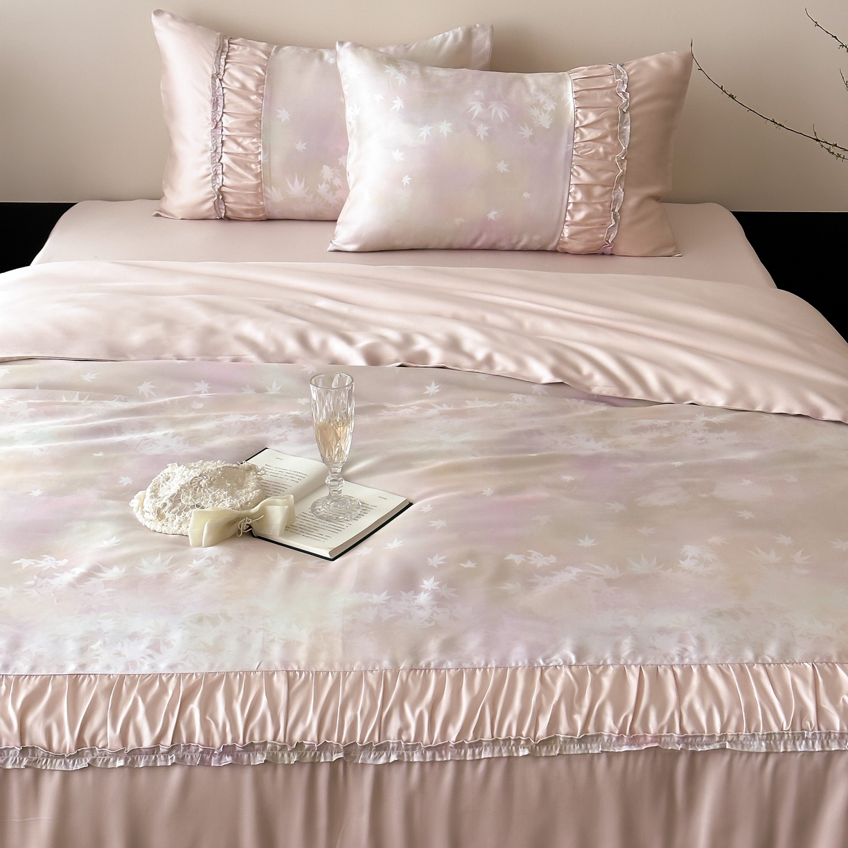 91家纺网 家纺一手货源 找家纺 （总）玉宇阁 2025春夏新款60S兰精天丝印花四件套-薇之白