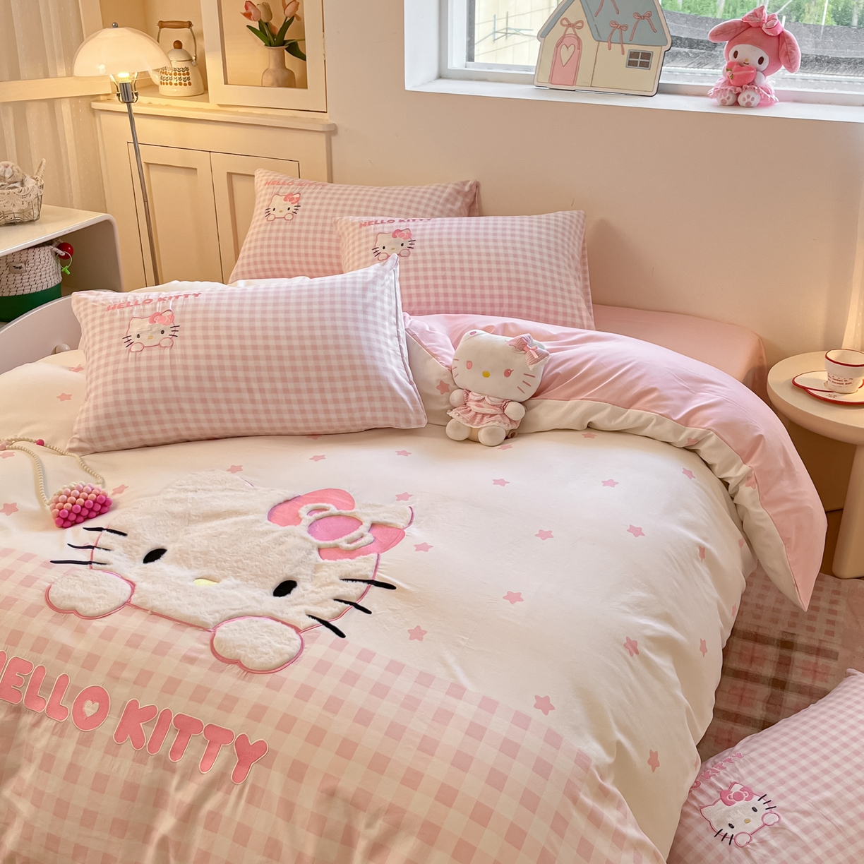 91家纺网 家纺一手货源 找家纺 （总）桃心家居 2026新款A类三丽鸥正版授权云柔水洗棉兔毛贴布绣刺绣软糯系列四件套