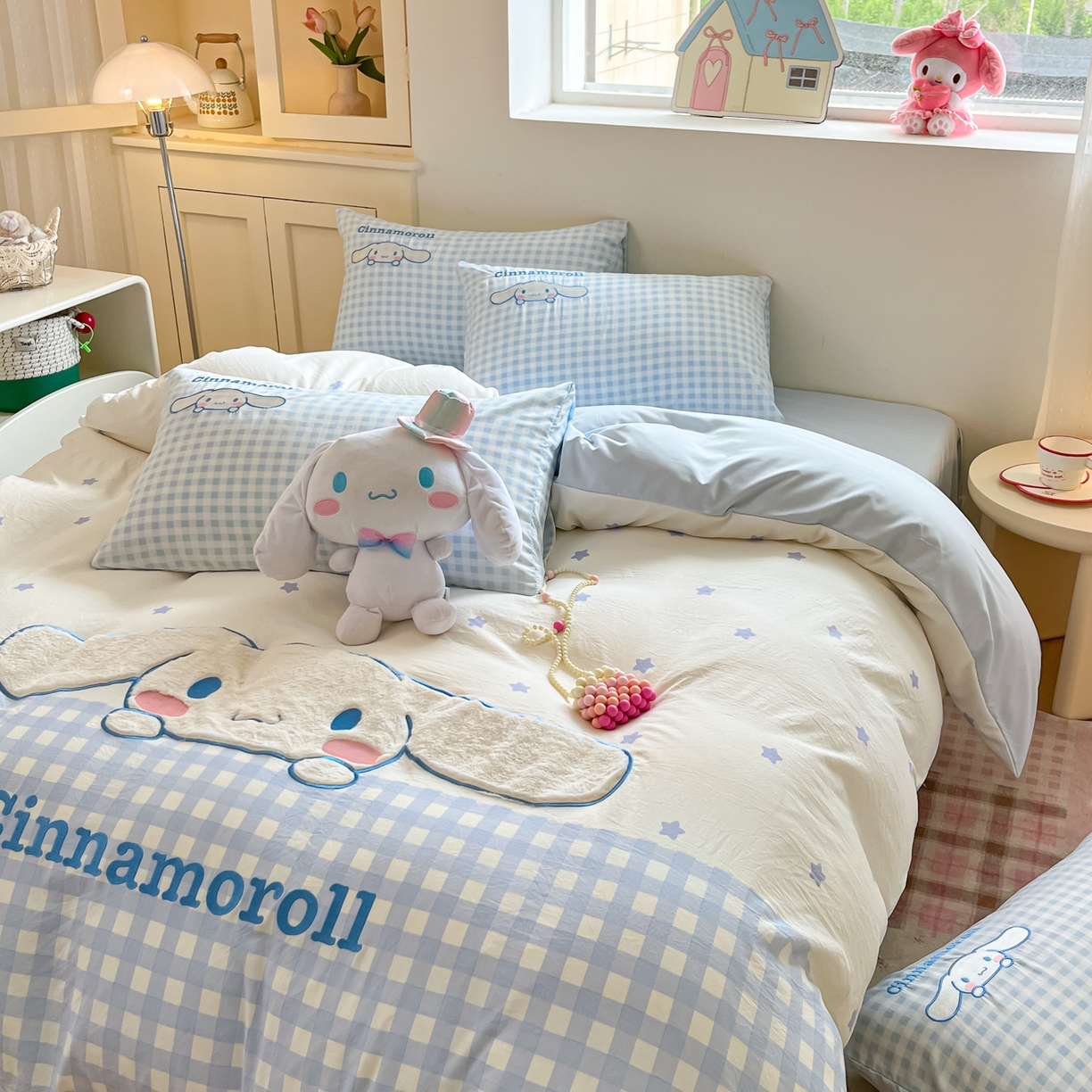 91家纺网 家纺一手货源 找家纺 桃心家居 2026新款A类三丽鸥正版授权云柔水洗棉兔毛贴布绣刺绣软糯系列四件套 云柔水洗棉-贴布绣你好大耳狗