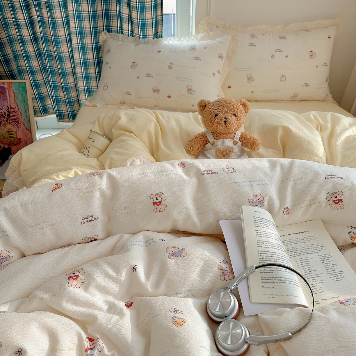 91家纺网 家纺一手货源 找家纺 （总）一比一家纺 2026新款彩色花边木棉皱皱纱四件套