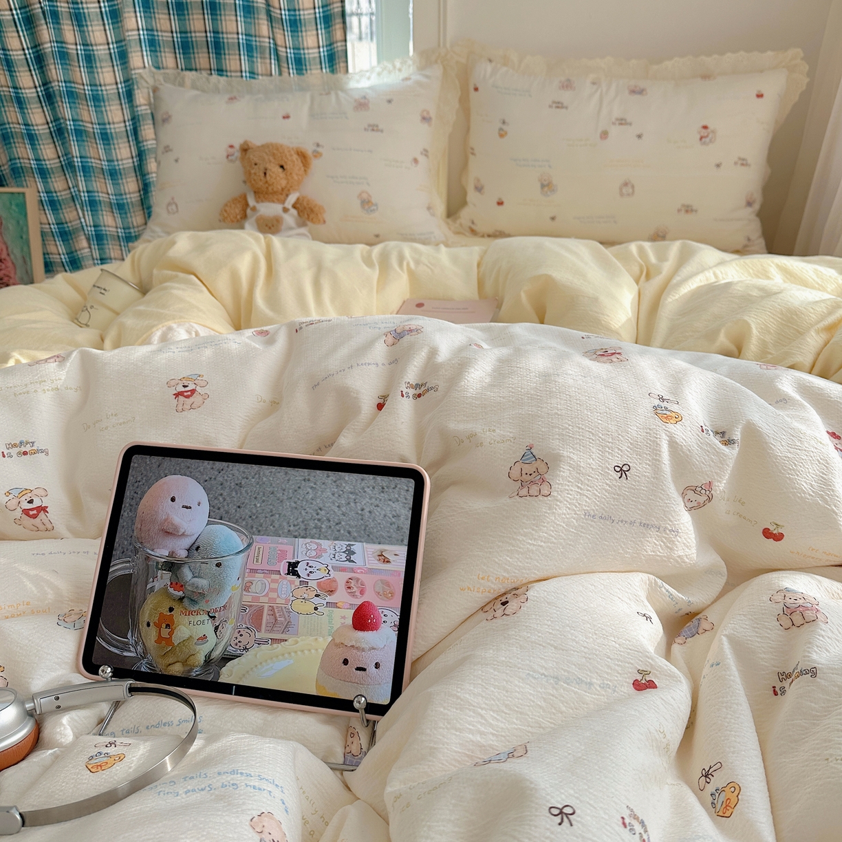 91家纺网 家纺一手货源 找家纺 （总）一比一家纺 2026新款彩色花边木棉皱皱纱四件套