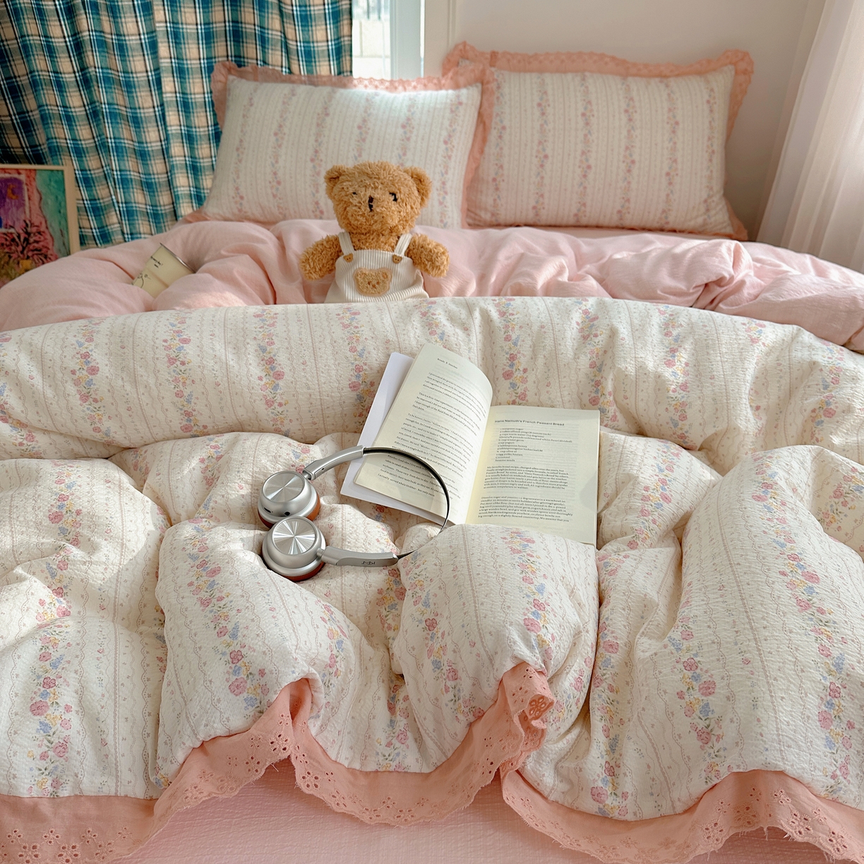 91家纺网 家纺一手货源 找家纺 一比一家纺 2026新款彩色花边木棉皱皱纱四件套 扶摇