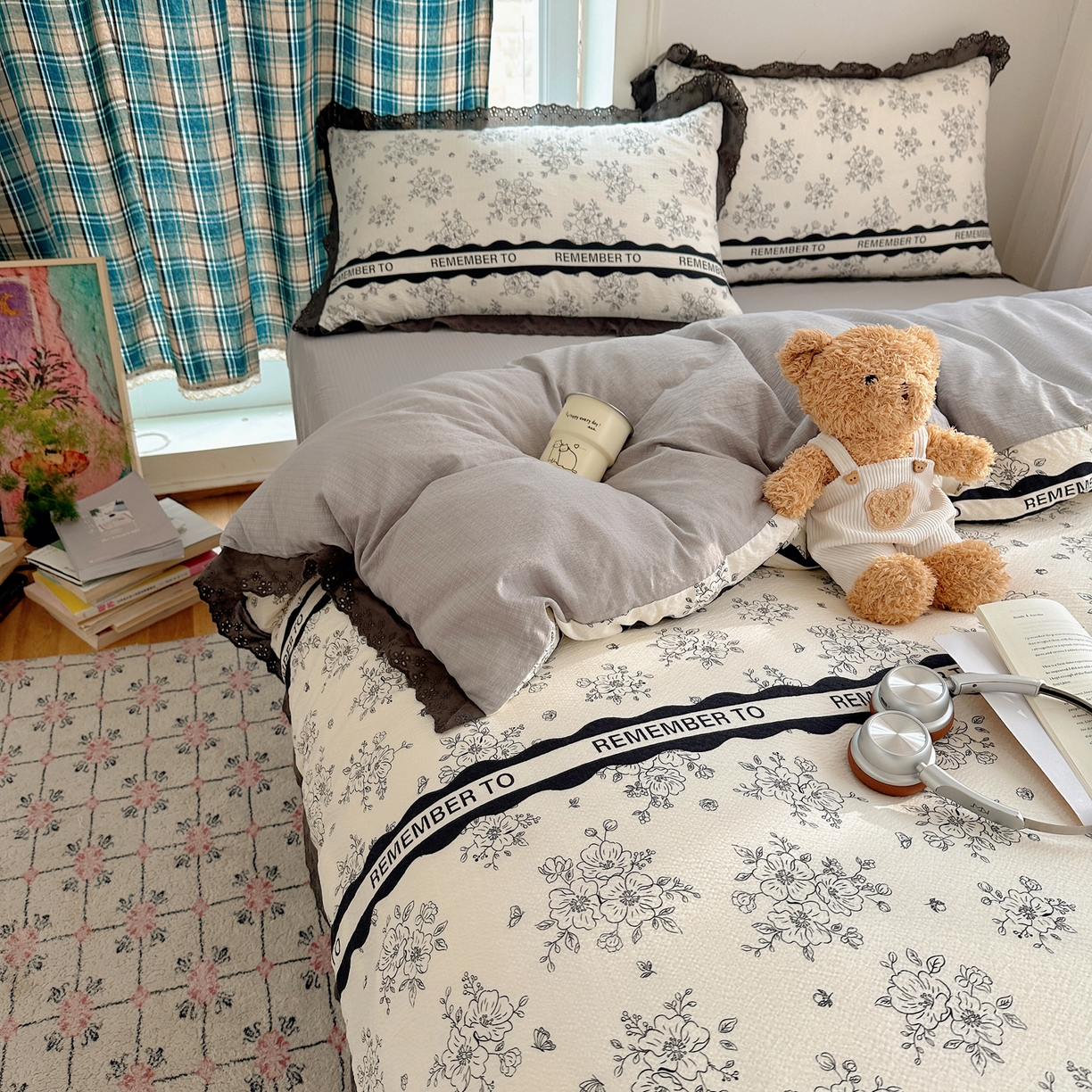 91家纺网 家纺一手货源 找家纺 一比一家纺 2026新款彩色花边木棉皱皱纱四件套 赫本