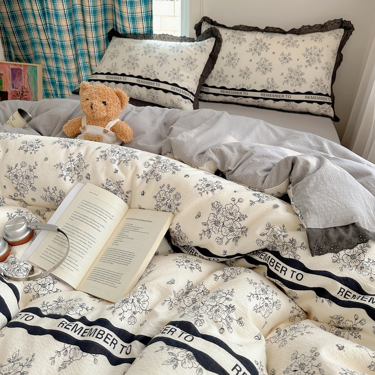 91家纺网 家纺一手货源 找家纺 一比一家纺 2026新款彩色花边木棉皱皱纱四件套 赫本