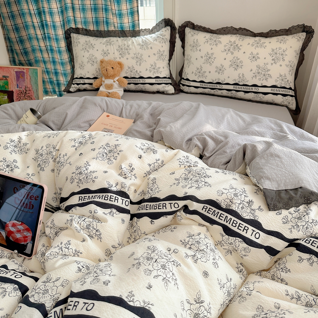 91家纺网 家纺一手货源 找家纺 一比一家纺 2026新款彩色花边木棉皱皱纱四件套 赫本