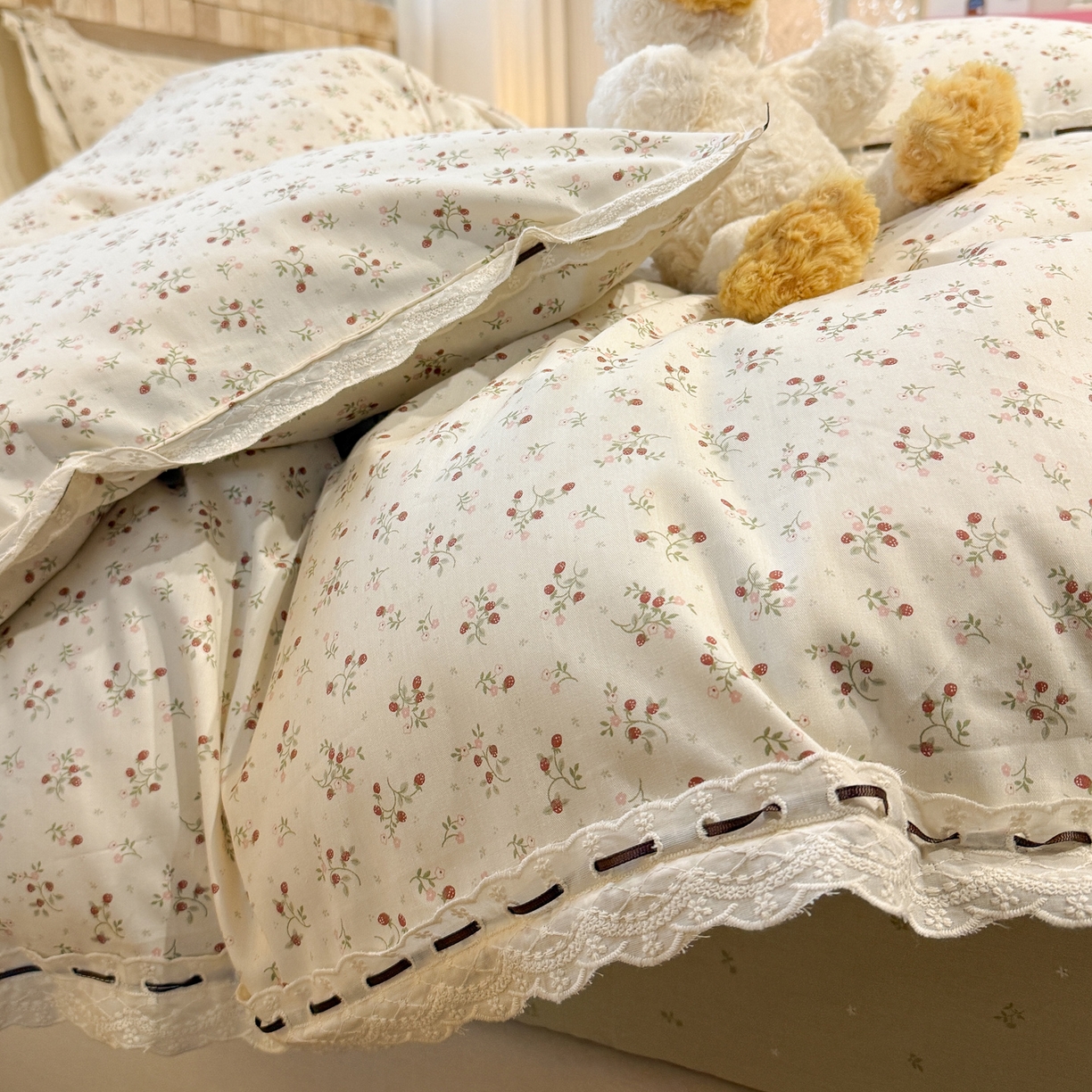 91家纺网 家纺一手货源 找家纺 壹和 2026新款全棉法式小清新复古碎花四件套 粉枝蔓