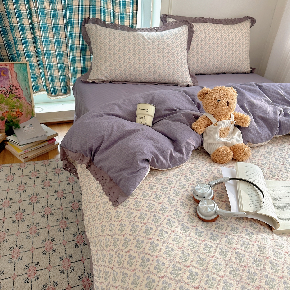 91家纺网 家纺一手货源 找家纺 一比一家纺 2026新款彩色花边木棉皱皱纱四件套 花蜜