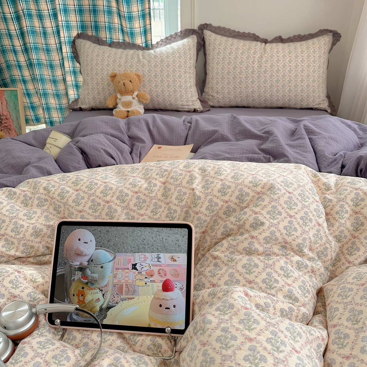 91家纺网 家纺一手货源 找家纺 一比一家纺 2026新款彩色花边木棉皱皱纱四件套 花蜜